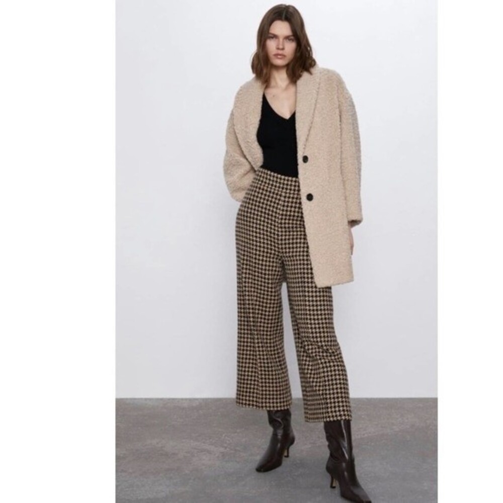 New Zara Women's High Waist Houndstooth Culottes Pants Size S‎